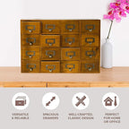 Card Catalog Desk Drawer Organizer - Wooden Storage Box with 16 Drawers - Home Office Desk Organizer Curio Cabinet - Rustic D