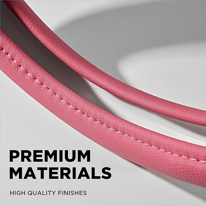 PIC AUTO Steering Wheel Cover, Sparkly Crystal Bling Glitter with Hot Pink Leather, Universal Fit 14.5"-15.5" Car Steering Wh