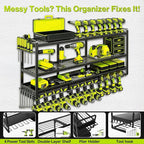 49" Heavy Duty Wall Mount Power Tool Organizer, 4-Tier Storage Rack with 12 Drill Holders & Battery Shelves, 600LBS Capacity 