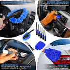 32Pcs Car Detailing Kit, Drill Brush Attachments with Detailing Brush Set and Tools Box, Blue Auto Cleaning Kit Interior for 