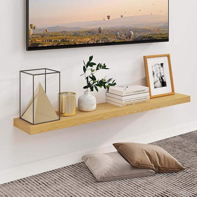 Fun Memories Floating Shelves for Wall, 48Inch Long Floating Shelves Set of 1, Hanging Shelf with Invisible Brackets, Wood Sh