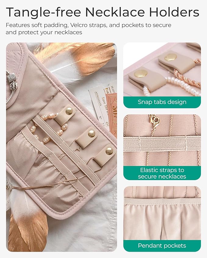 BAGSMART Travel Jewelry Organizer Case Foldable Jewelry Roll for Journey Rings, Necklaces, Earrings, Bracelets,Mini,Smokey Bl