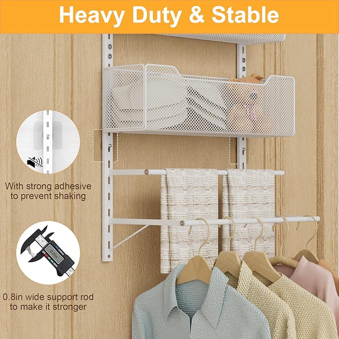 VyGrow Over the Door Storage Organizer with 3 Tier Mesh Baskets 2 Hanging Rods, 2 Mounting Options, Heavy Duty Clothes Hanger