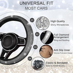 NBTEPEM Bling Car Floor Mats Full Set and Steering Wheel Cover, Universal Fit Most Cars, 4 pcs Sparkle Glitter Diamond Carpet, 5 pcs Bling Car Accessories Set for Women (Silver Diamond)