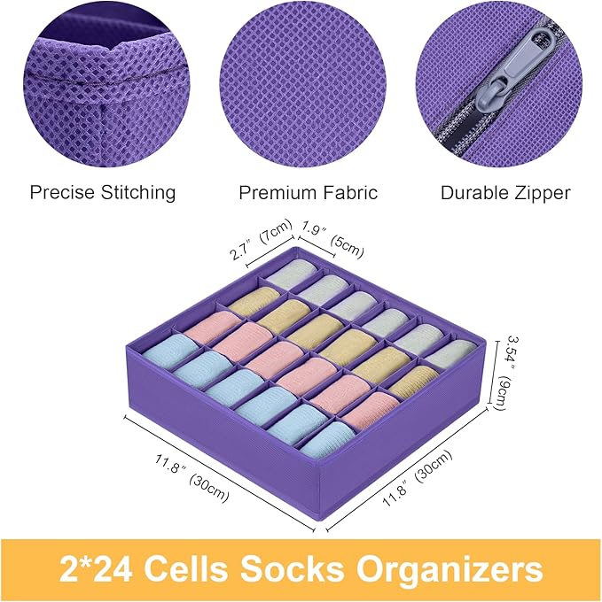 Joyoldelf Sock Drawer Organizer Divider 2 Packs Underwear Organizer, 24 Cell Closet Organizers and Storage Organizer Sock Hol