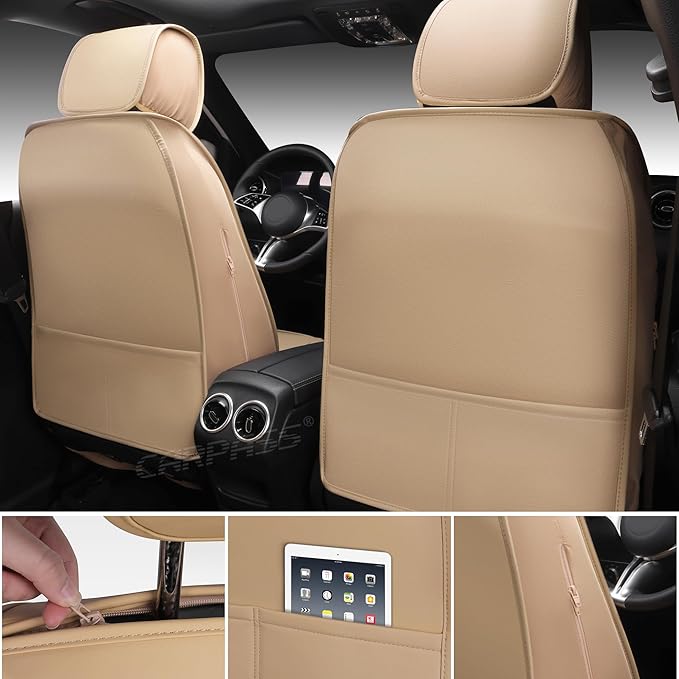 CAR PASS Nappa Leather Car Seat Covers Full Set, Luxury Seat Protector for Cars, Waterproof Anti-Slip Car Seat Cushion Armres