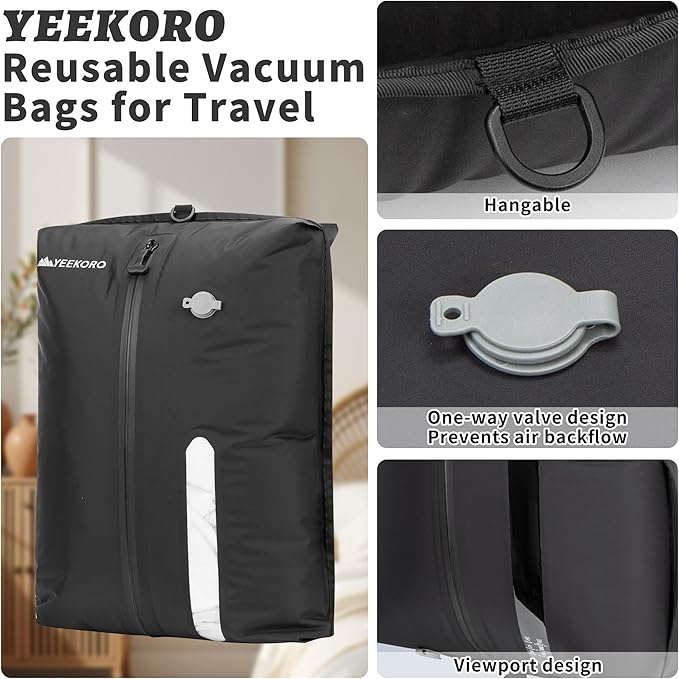 Vacuum Bag for Travel, Professional IPX8 Waterproof Reusable Vacuum Compression Bags for Travel Suitcases, Durable Space Save
