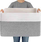 JMvicyroam Woven Blanket Basket,96L Large Storage Bin for Blankets Toys Clothes,Decorative Rope Basket for Living Room Bedroo