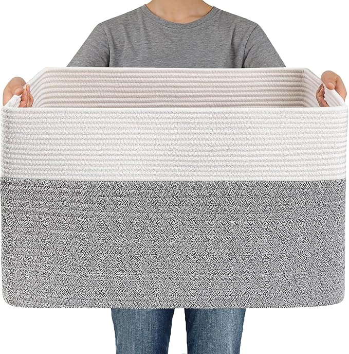 JMvicyroam Woven Blanket Basket,96L Large Storage Bin for Blankets Toys Clothes,Decorative Rope Basket for Living Room Bedroo