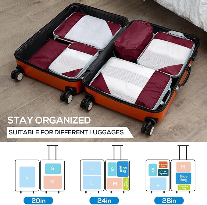 Compression Packing Cubes, 7 Set Packing Cubes for Travel Compression, Lightweight Compressible Package Organizer for Carry O