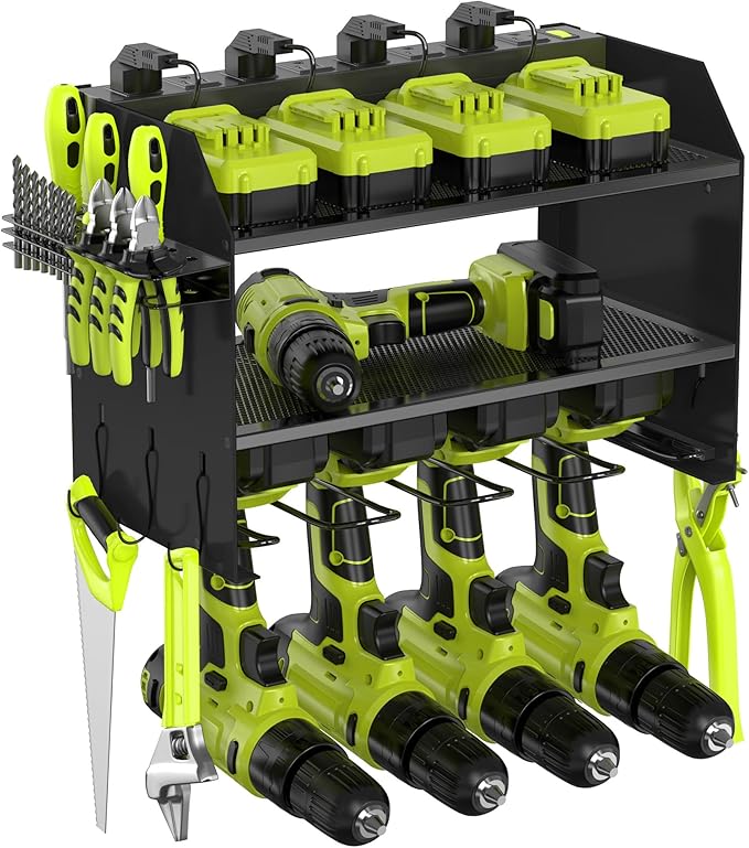 Heavy Duty Drill Holder & Power Tool Organizer Wall Mount, Metal Cordless Tool Organizer for Cordless Drill, Accessory Holder