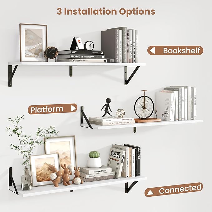 Axeman 32 Inch Floating Shelves | 8 Inch Deep White Wood Wall Shelves Set of 2 | 31.5" W x 8" D Rustic White Shelves for Bath