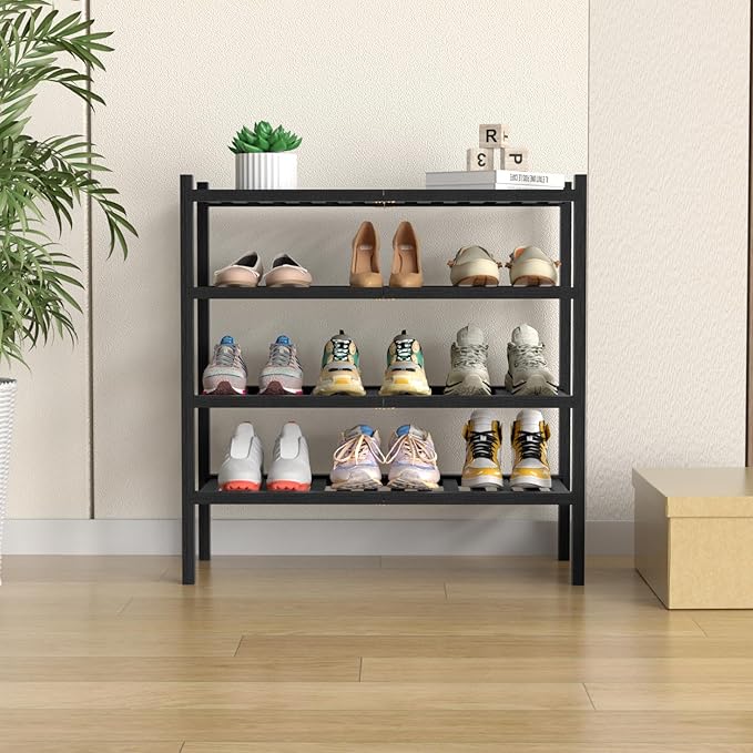 ROMGUAR CRAFT 4 Tier (Thick) Bamboo Shoe Rack for Closet Free Standing Wood Shoe Shelf for Entryway Small Space Stackable 27"