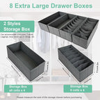 homyfort 8 Pack Dresser Drawer Organizers and Storage Bins for Clothing, Large Drawer Organizer Bins for Baby Clothes, T-Shir