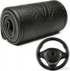 DEEYOTA Car Steering Wheel Cover Universal Fit Round Stitch Steering Wheel Wrap Thin PU Leather Steering Wheel Cover Sewn on 