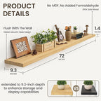 Marsmiles 72 Inch Floating Shelf | 9.3 Inch Deep Natural Wood Wall Shelf Set of 1 | Rustic Reclaimed Wood Shelves for Room Wa