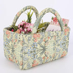 Small Storage Basket Organizer, Mini Fabric Floral Storage Baskets with Handle, Quilted Portable Collapsible Storage (H)