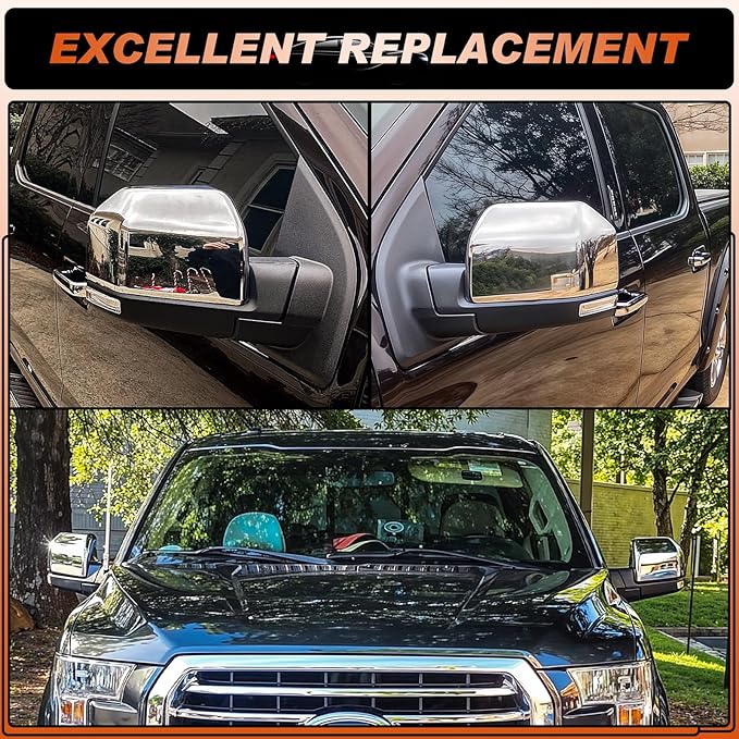 ACLONG Chrome Tow Mirror Cover Caps Left Driver Side & Right Passenger Side Rearview Side Mirror Covers Fit for Ford F150 2015 2016 2017 2018 2019 2020-1 Pair