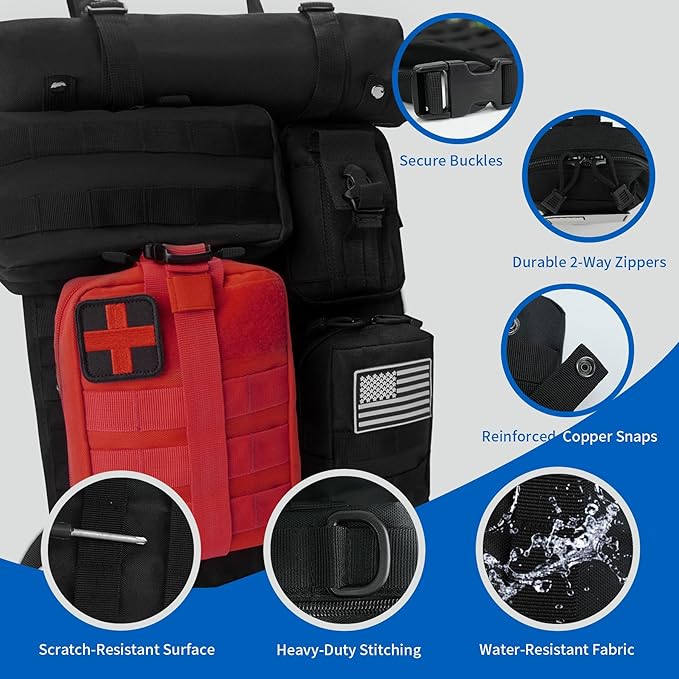 Tactical Car Seat Back Truck Organizer With Detachable MOLLE Pouches Universal for SUV Vehicle Nylon Storage Panel Seat Organizer for Overlanding, Camping & Emergency Gear(6 Pack Black)