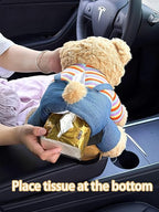 Cute Car Trash Can with Tissue Holder Teddy Bear Tissue Box Console Stuffed Animal Organizer Plush Doll Multifunctional Creative Accessories for Women Rainbow Bear
