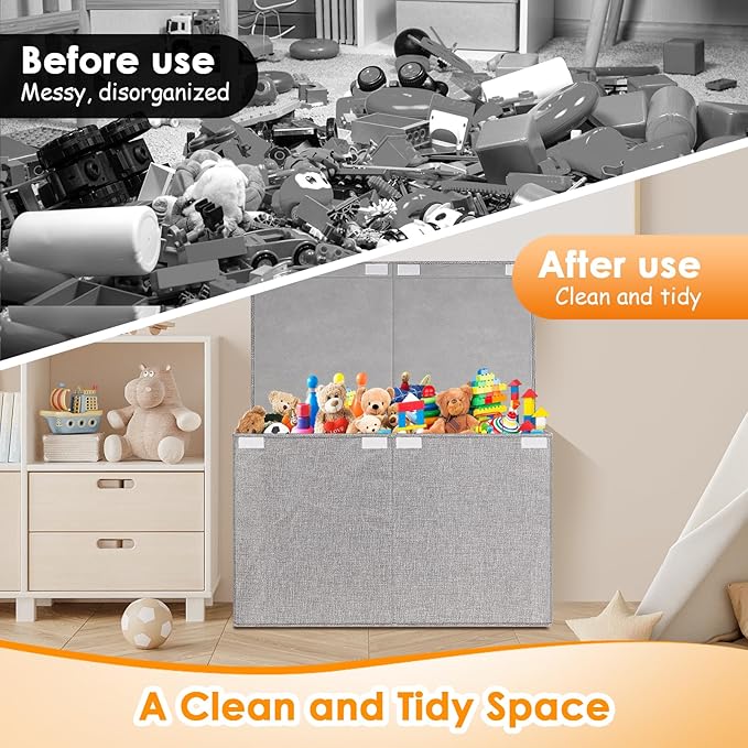 Large Toy Storage Box with Lid Upgraded Toy Chest Organizer with Removable PP Divider Foldable Toy Bin for Kids Boys Girls Li