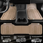 CAR PASS Floor Mats for Cars M-L Size, Heavy Duty Rubber Floor Mats with Trunk Cargo Liner, Universal Trim-to Fit Automotive Floor mats for Truck Van SUV Waterproof All Weather Car Mats All Beige