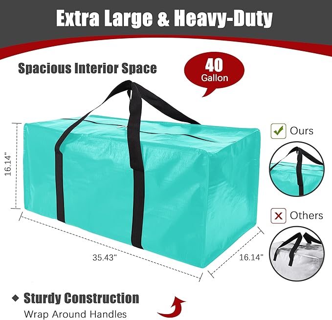 Extra Large Moving Bags with Zippers & Carrying Handles, Heavy-Duty Storage Tote for Space Saving Moving Storage, Fold Flat, 