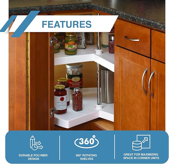 Knape & Vogt Corner Cabinet Lazy Susan, 2-Tier Lazy Susan for Cabinet, 28-Inch 360º Turntable for Kitchen Cabinets, White