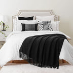 BATTILO HOME Black Throw Blanket with Fringe, Bed Throws for Home Decor, Decorative Black Knit Throw for Couch Sofa, 50"x60"