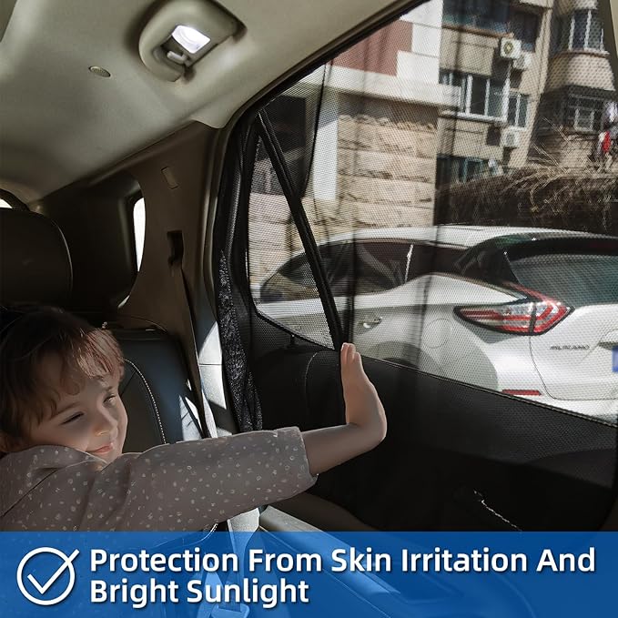 Aokway Magnetic Car Window Shades, Mesh Window Covers for Camping, UV Protection Car Curtains for Front & Rear Sunshade for car Window Baby, Universal Fit for Baby & Drivers (4Pcs)