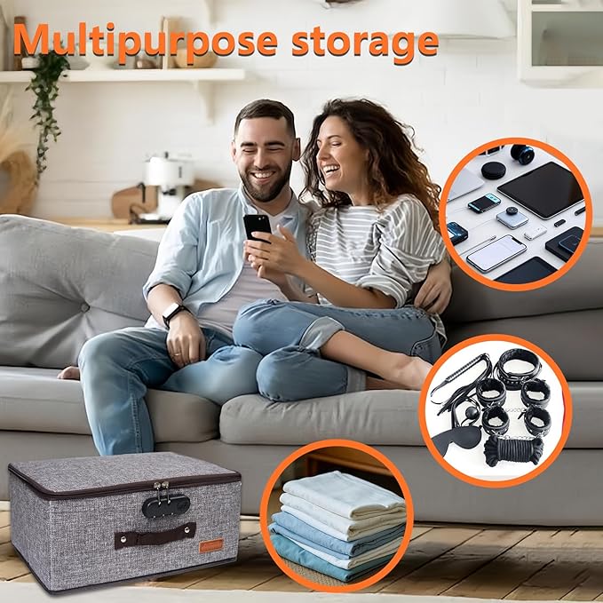 Locking Adult Game Toy Storage Organizer Lock Box Toy Storage Bins Game Toys Storage Bags with 4 Drawstring Bags, Large capac
