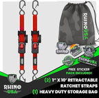 Rhino USA Retractable Ratchet Straps (2-Pack) - 1 Inch x 10 Feet (1,209lb Break Strength) - Auto Self Retracting Tie Down Straps for Truck, Cargo Trailer, Motorcycle, ATV, UTV - Red