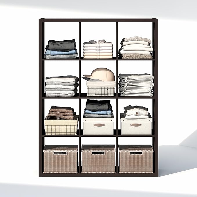 Furinno Cubic Closet Organizers and Storage, 12-Cube Closet Organizer, Open Shelf Closet Storage, Extra Thick Frame for Wardr