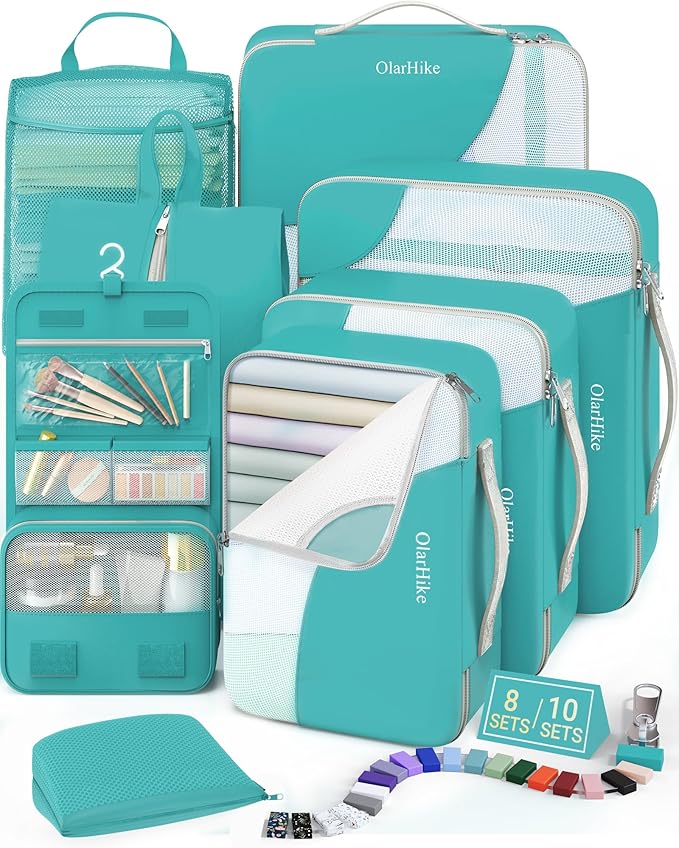 8 Set Packing Cubes for Travel, Gifts for Women Mom,Anti-Tearing Suitcase Organizer for Luggage with Shoe & Hanging Toiletry 