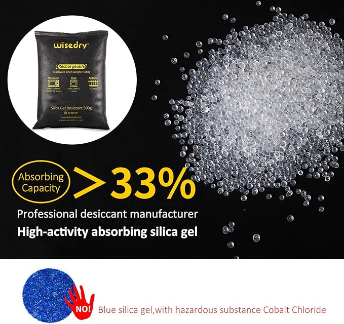 wisedry 4 x 500 Grams [4.4 lbs] Rechargeable Silica Gel Car Dehumidifier, Microwave Fast Reactivated Desiccant Packets Large