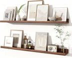 Fun Memories Picture Ledge Shelves Set of 2, 36 Inch Rustic Wall Mounted Floating Shelves with Lip for Home Storage and Décor