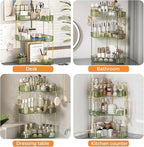 3-Tier Corner Bathroom Counter Organizer，Makeup & Skincare Shelf with Built-in Brush Holder，Space-Saving Bathroom Countertop 