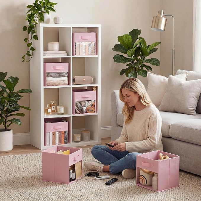 GRANNY SAYS Cube Storage Bins with Clear Window, 11 Inch Storage Cube Organizer, Collapsible Fabric Storage Cubes, Decorative