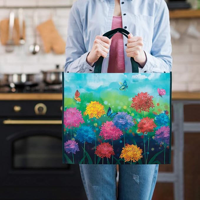 NymphFable 6 Pack Grocery Bags Reusable Butterflies colorful Flowers Shopping Bags Washable Foldable Tote Bag 50LBS
