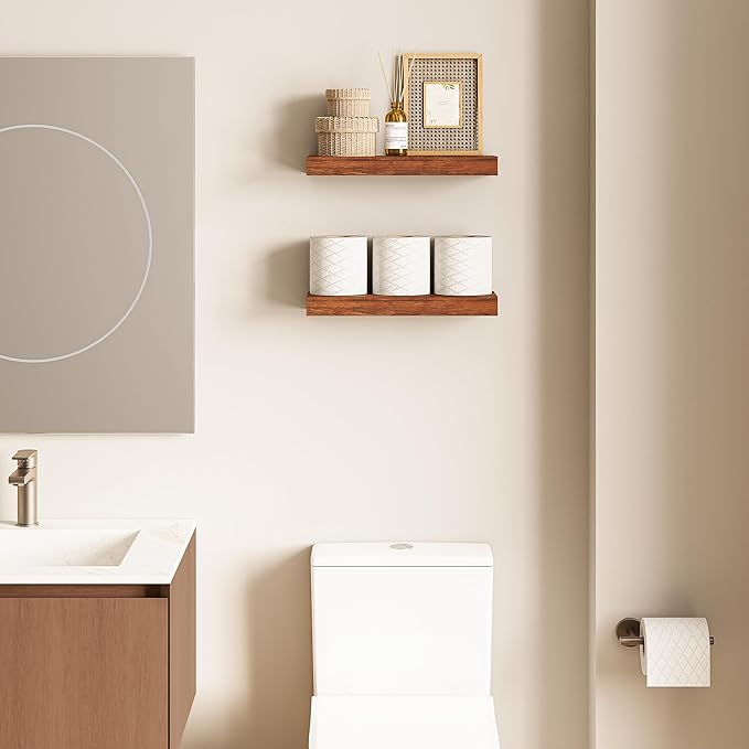 Ballucci Floating Shelves, 16" Wood Wall Shelf Set of 2, with Invisible Brackets for Bathroom, Living Room, Bedroom, Kitchen,