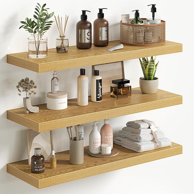 Fun Memories Floating Shelves for Wall 30 Inch Set of 3, Farmhouse Floating Shelves with Invisible Heavy Duty Bracket, 10 Inc