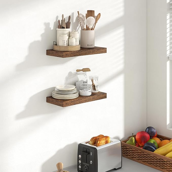 16 Inch Floating Shelves, 8 Inch Deep Floating Shelves for Wall, Hanging Shelf with Invisible Brackets, Deep Shelves for Bath