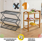 Small Shoe Rack for Entryway - 3 Tier Shoe Organizer Metal Foldable Shoes Storage Rack, Zero Tool Install, Sturdy Shoe Rack f
