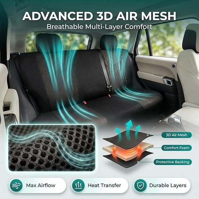 FH Group Car Seat Covers Classic Cloth Seat Covers Full Set with Gift – Universal Fit for Cars Trucks & SUVs (Black) FB102114