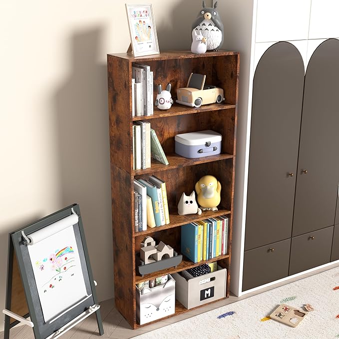 Wooden 5 Tier Book Shelf,5 Cube Storage Organizer,5 Tier Low Bookcase Storage Display Organizer, 54 Inch Versatile Cubes Shel