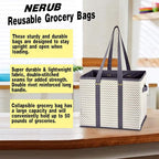 NERUB Reusable Grocery Tote Bags - Heavy Duty with Reinforced Bottom, Foldable Large Shopping Bags for Groceries (3 Pack)