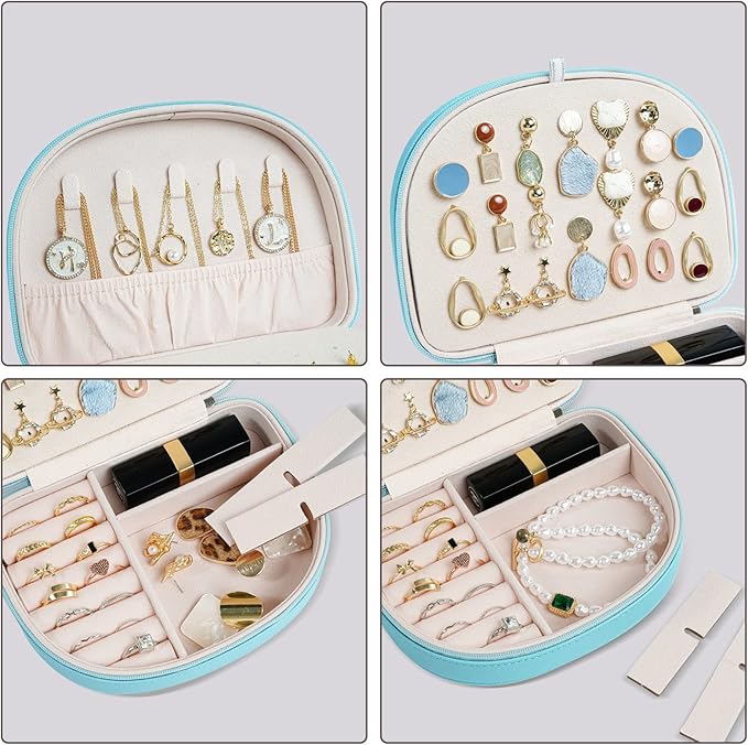 ProCase Travel Size Jewelry Box, Medium Portable Seashell-Shaped Jewelry Case, 2 Layer Jewelry Organizer in PU Leather for Wo