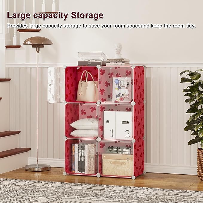 C&AHOME Cube Storage Organizer with Doors, 6-Cube Shelves, DIY Plastic Modular Bookshelf, Closet Clothes Storage Shelving Ide