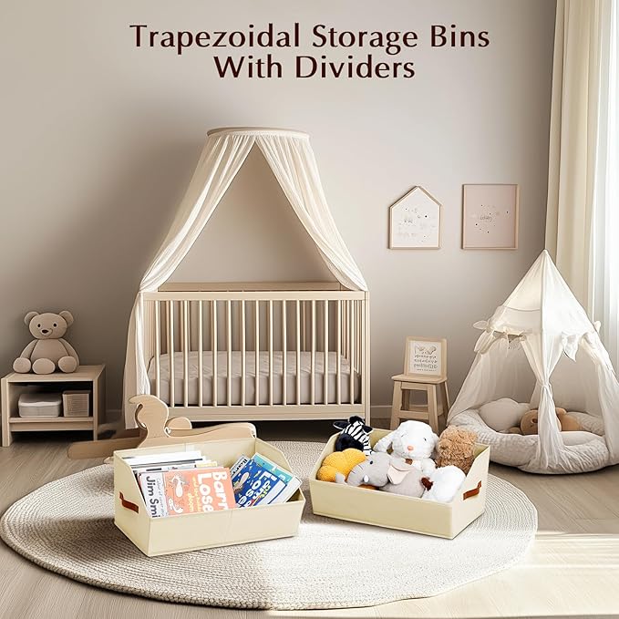 Homsorout Closet Organizers and Storage Bins - 4 Pack Collapsible Divided Trapezoidal Cube Storage Bins Baskets with Orange H