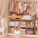 2 Pack Stackable Closet Organizers and Storage, 4 Cube Closet Shelves with Wood Top Board for Extra Clothes Storage, Small Me